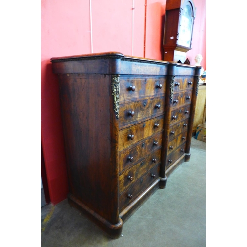 81 - A Victorian walnut bank of drawers