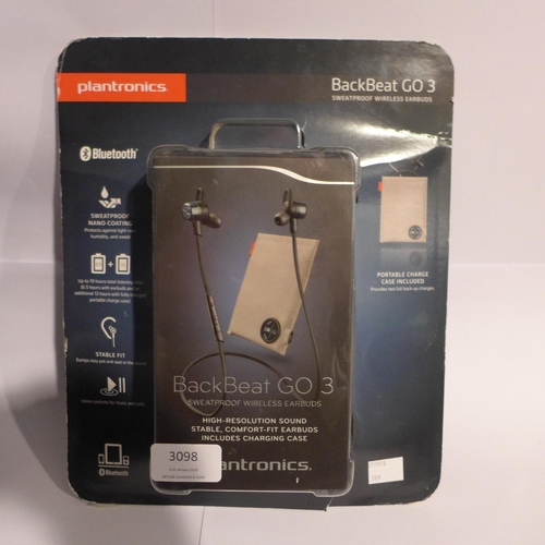 3098 - A Plantronics Backbeat Go 3 wireless headset (sealed)