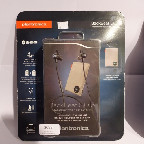 3099 - A Plantronics Backbeat Go 3 wireless headset (sealed)