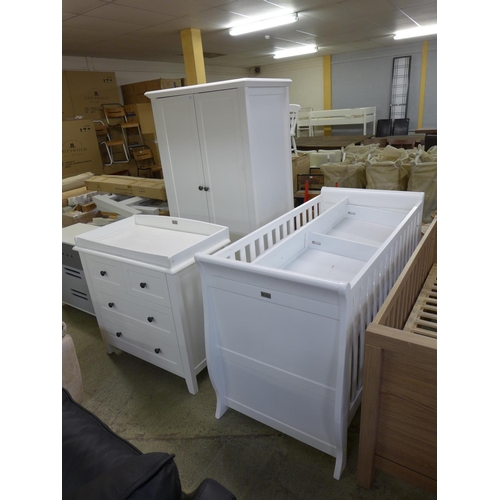 1390 - A White Silver Cross wardrobe, baby changing chest and cot