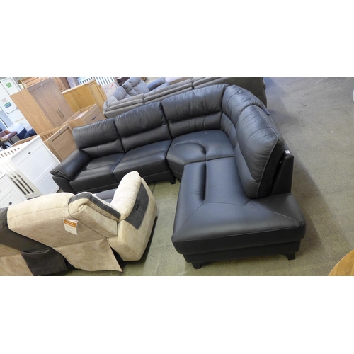 1404 - A black leather corner sofa