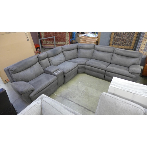 1407 - A grey upholstered reclining corner sofa