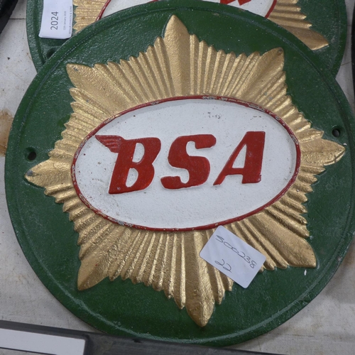 2024 - Cast BSA motorcycle plaque