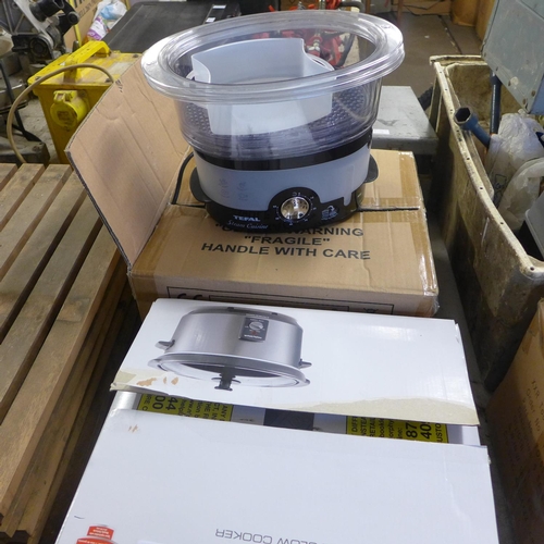 2101 - Morphy Richards 6.5 ltr stainless steel slow cooker - boxed, unused - W, Tefal Steam Cuisine steamer... 