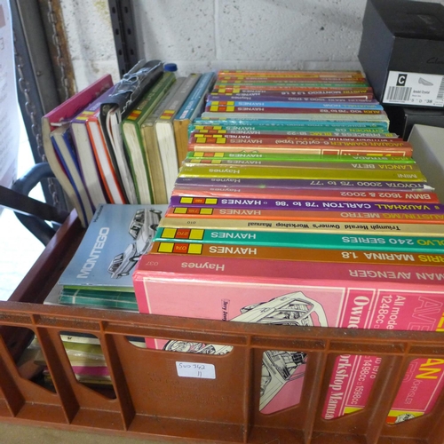 2110 - Crate of approx. 30 Haynes car manuals plus others, handbooks, etc.