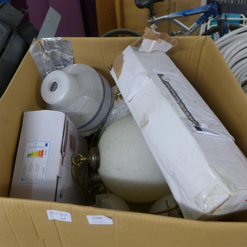 2390 - Qty. of lighting:- 2 prs of ceiling lights, Ruth ceiling light, wall light etc. - used & unused