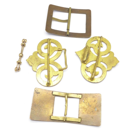 1003 - Three Edwardian enamel buckles and a dress clip