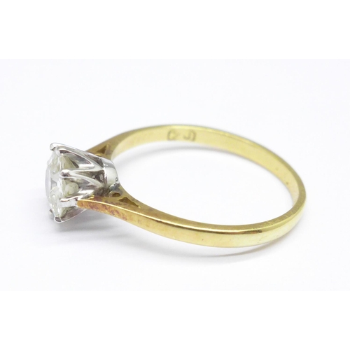 1026 - A 18ct gold and diamond solitaire ring, approximately 1carat diamond weight, 2.4g, O, (very small ch... 