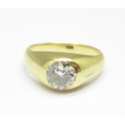 1031 - A gentleman's 18ct gold and diamond ring, approximately 1.5carat diamond weight, 10.7g, V