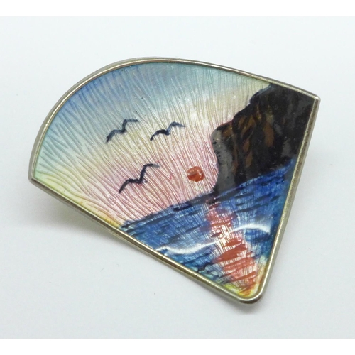 1033 - A Norwegian silver and enamel brooch, scenic North Cape