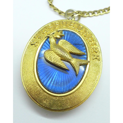 1050 - A large Staffordshire lodge jewel pendant on a chain marked '925 & 9ct bonded gold'