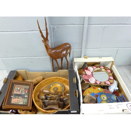 1113 - A box of mixed treen and a box of modern decorative ornaments **PLEASE NOTE THIS LOT IS NOT ELIGIBLE... 