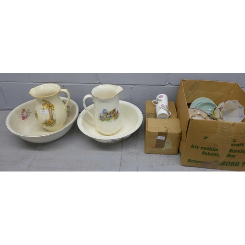 1117 - Two wash jugs and two bowls, bowls a/f, a coffee set and a boxed mixed teawares **PLEASE NOTE THIS L... 