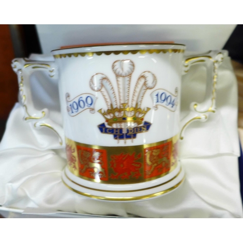 674 - Eight Royal Crown Derby commemorative loving cups, boxed