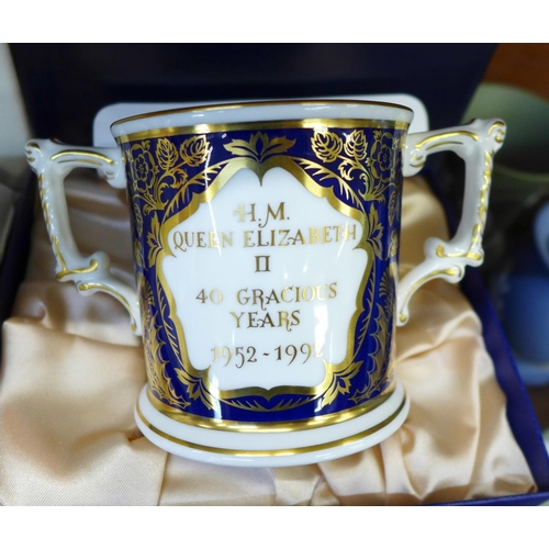 674 - Eight Royal Crown Derby commemorative loving cups, boxed