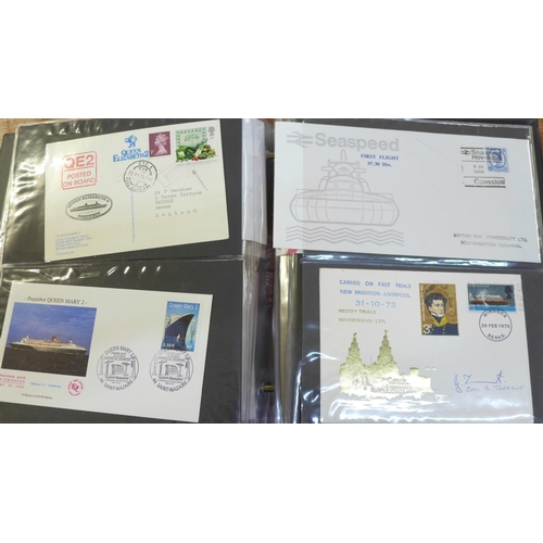 682 - Stamps:- Album of shipping and hovercraft covers including signed (60 covers)