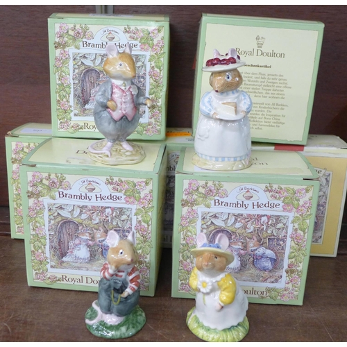 696 - Nine Royal Doulton Brambly Hedge figures, seven boxed