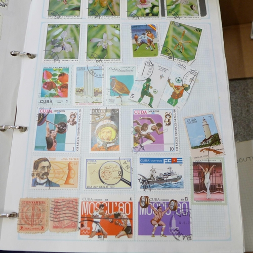 726 - A box of worldwide stamps in four albums and loose albums, etc.