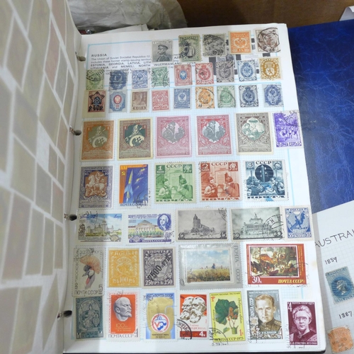 726 - A box of worldwide stamps in four albums and loose albums, etc.