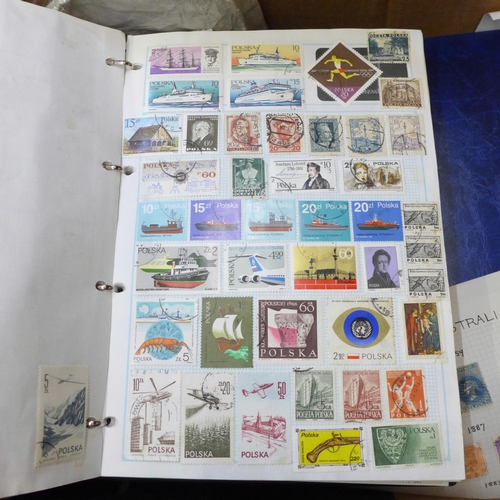 726 - A box of worldwide stamps in four albums and loose albums, etc.