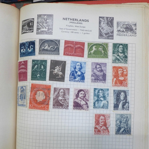 735 - Albums of stamps, stamp books, an album of cigarette cards including Players, etc.