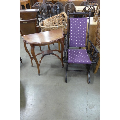 240 - An American beech rocking chair and an Edward VII mahogany side table