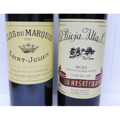 767 - Two bottles of wine, Clos Du Marquis, 1990, and La Rioja Alta, 1989, in presentation box