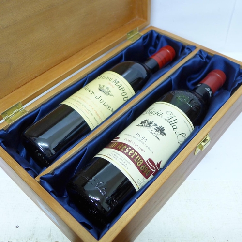 767 - Two bottles of wine, Clos Du Marquis, 1990, and La Rioja Alta, 1989, in presentation box