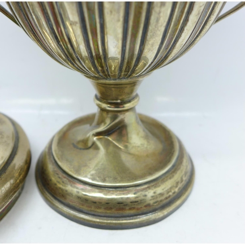 803 - A silver trophy with gilt interior, London 1910, a/f, stem creased, no inscription, 467g, 24cm