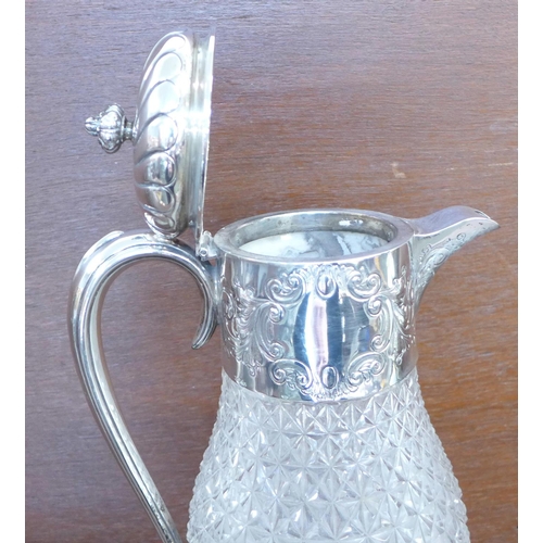 807 - A silver topped glass claret jug, London 1897