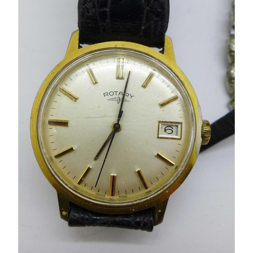 875 - A Rotary wristwatch, two other watches, jewellery and a small clock