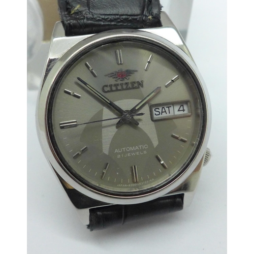 894 - A gentleman's stainless steel Citizen automatic wristwatch with inscription