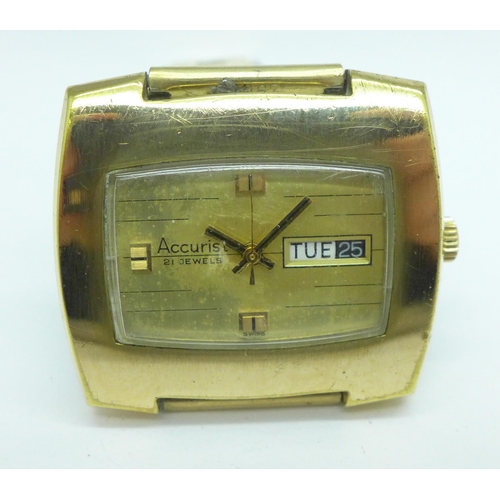 895 - A gentleman's gold plated 'TV screen' Accurist 21 jewels manual wind  wristwatch