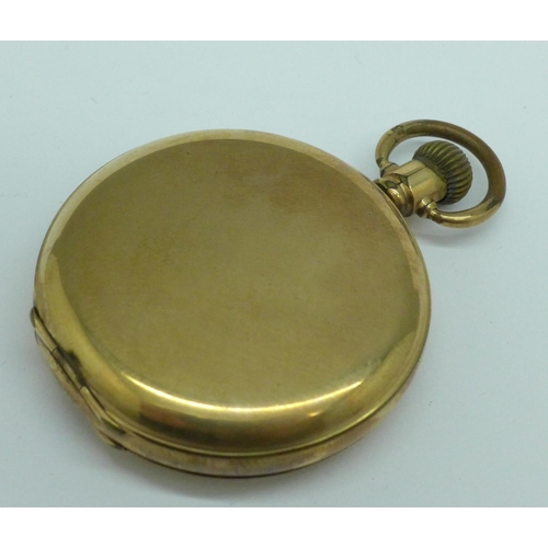 902 - A Waltham gold plated pocket watch, lacking glass