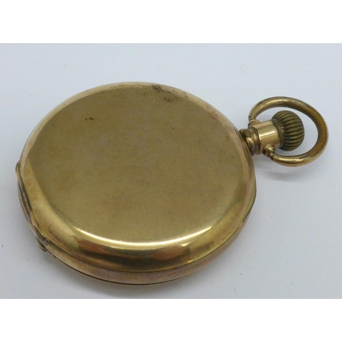 902 - A Waltham gold plated pocket watch, lacking glass