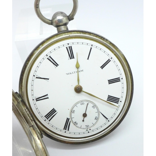 908 - A silver cased Waltham pocket watch