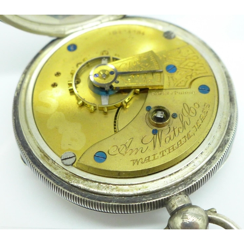 908 - A silver cased Waltham pocket watch