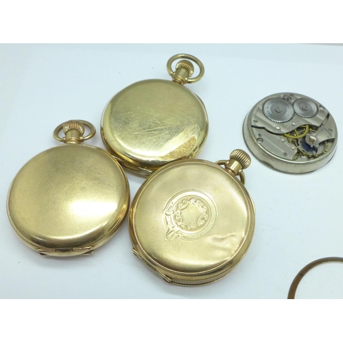 909 - Three pocket watches and a pocket watch movement