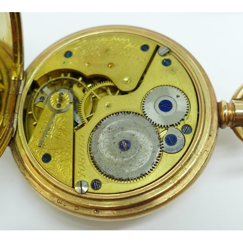 916 - A Lancashire Watch Co. Ltd., gold plated half-hunter pocket watch, Prize Watch, also marked Stollwer... 