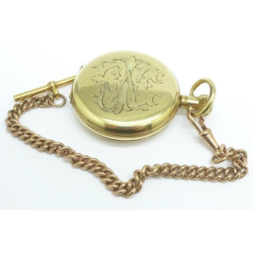 918 - A Federal gold plated pocket watch, with monogram, with an Albert chain