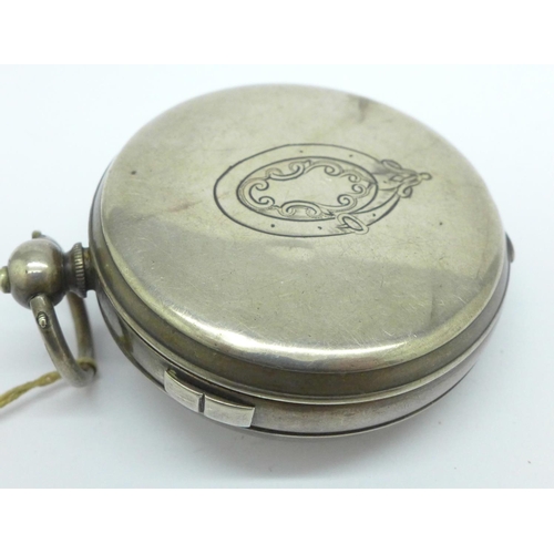 920 - A silver chronograph pocket watch, dial a/f