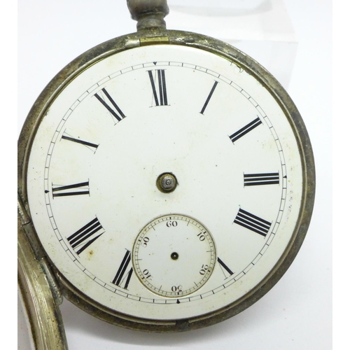 922 - A silver pocket watch, a/f