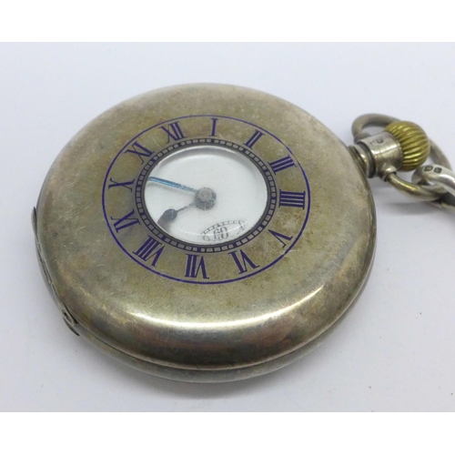 927 - A Benson silver cased pocket watch, with silver chain and fob