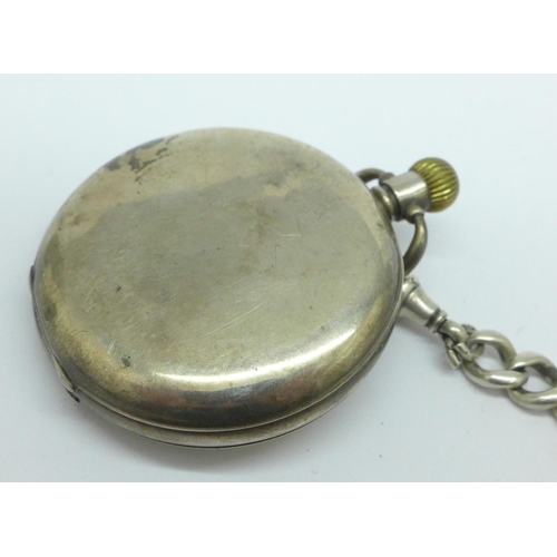 927 - A Benson silver cased pocket watch, with silver chain and fob