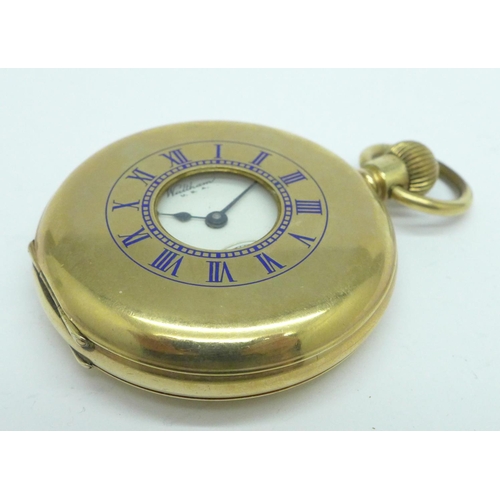 928 - A Waltham gold plated half-hunter pocket watch