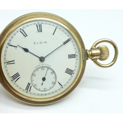 933 - An Elgin full hunter top wind pocket watch