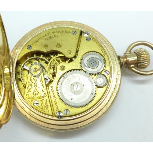 933 - An Elgin full hunter top wind pocket watch