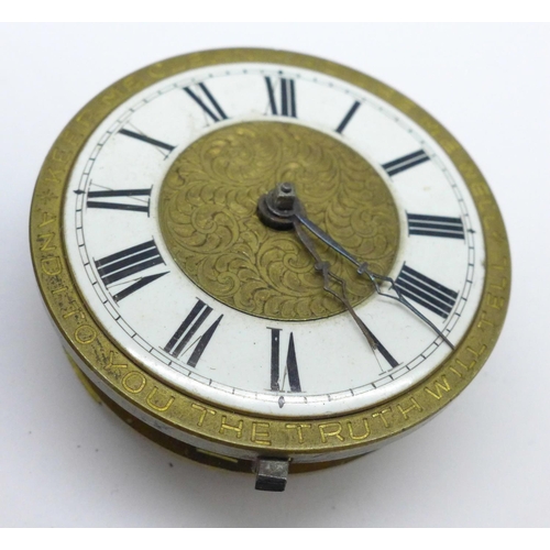 936 - Three early pocket watch movements, a/f