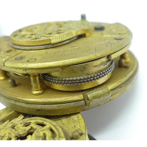 936 - Three early pocket watch movements, a/f