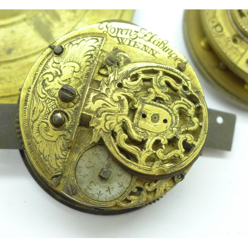 936 - Three early pocket watch movements, a/f